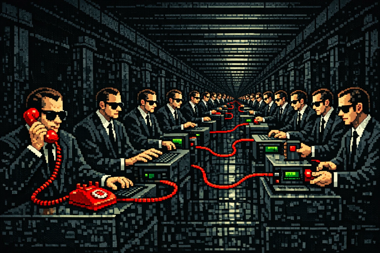 Пиксельная цепочка одинаковых агентов выполняет автоматизированный маршрут задач
